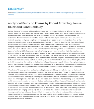 Analysis of Poems by Browning, Gluck, & Coldplay
