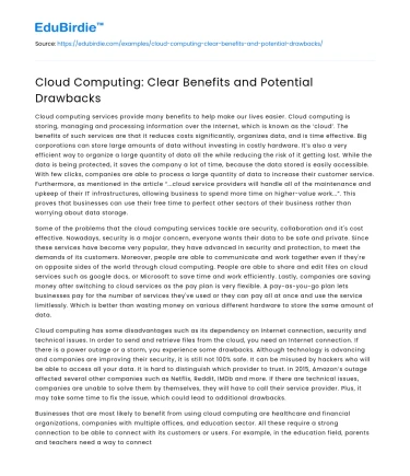 Cloud Computing: Clear Benefits and Potential Drawbacks