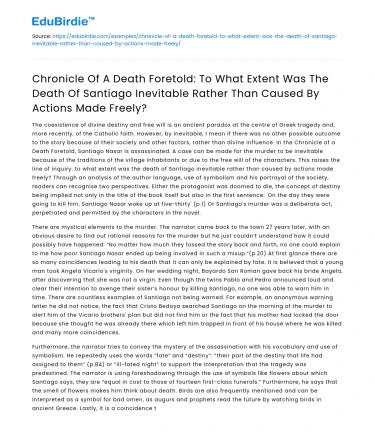 Inevitability of Santiago’s Death: Fate or Free Will?