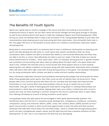 The Benefits Of Youth Sports