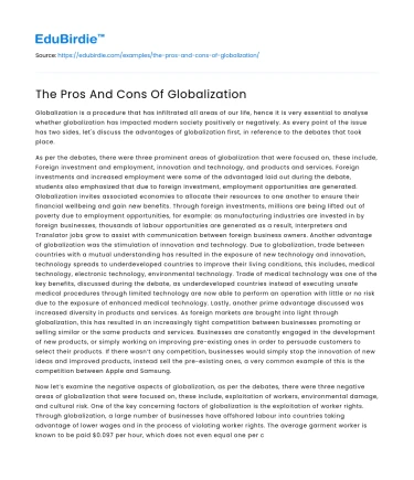 The Pros And Cons Of Globalization