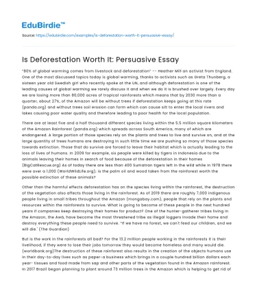 Is Deforestation Worth It: Persuasive Essay