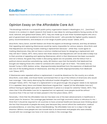 Opinion Essay on the Affordable Care Act