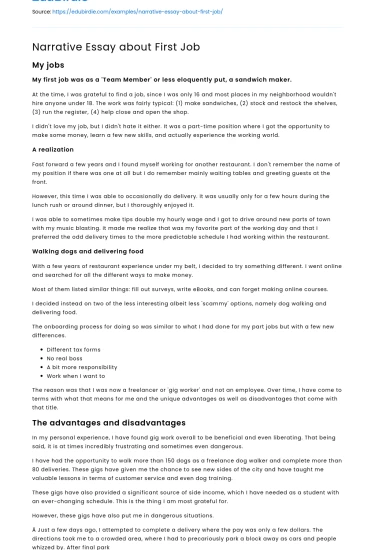 Narrative Essay about First Job