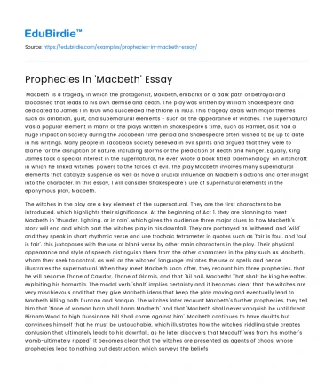Prophecies in ‘Macbeth’ Essay