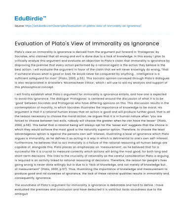 Evaluation of Plato’s View of Immorality as Ignorance