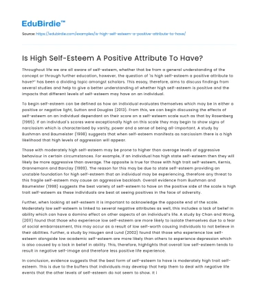 Is High Self-Esteem A Positive Attribute To Have?