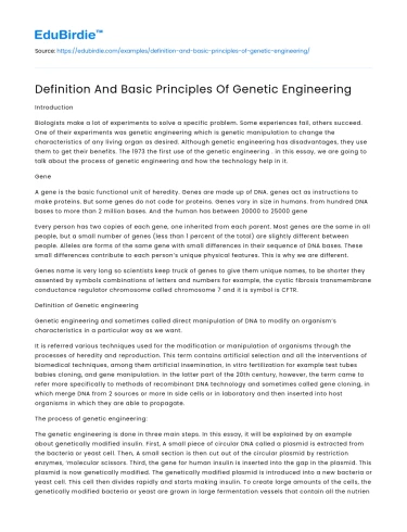 Definition And Basic Principles Of Genetic Engineering