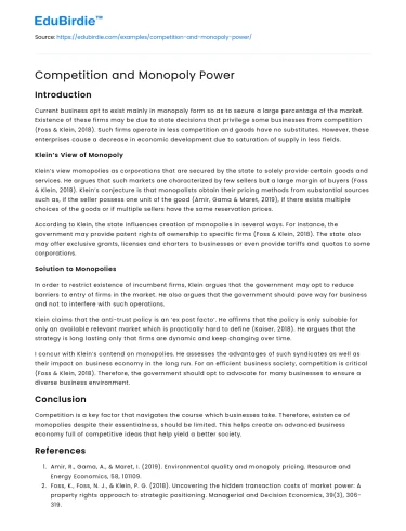 Competition and Monopoly Power