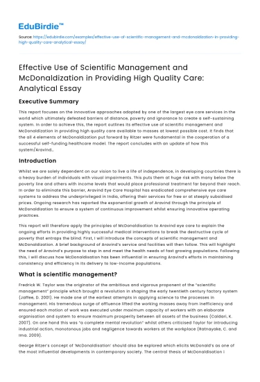 Scientific Management and McDonaldization in Quality Care