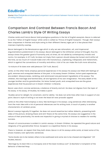 Bacon vs Lamb: Writing Style Comparison