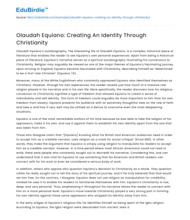 Olaudah Equiano: Creating An Identity Through Christianity