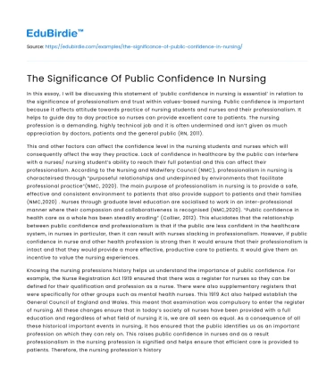 The Significance Of Public Confidence In Nursing