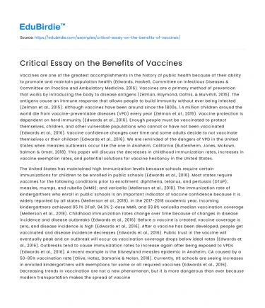 Critical Essay on the Benefits of Vaccines