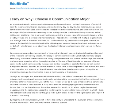 Essay on Why I Choose a Communication Major