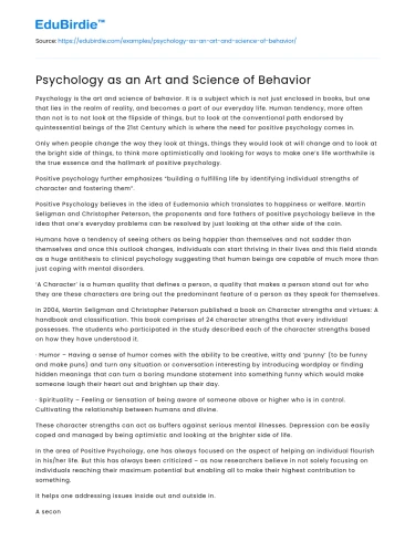 Psychology as an Art and Science of Behavior