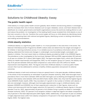 Solutions to Childhood Obesity: Essay