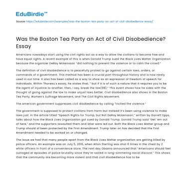 Was the Boston Tea Party an Act of Civil Disobedience? Essay