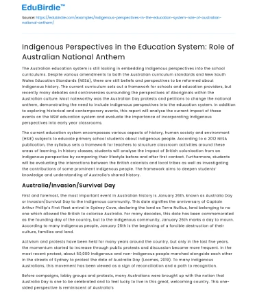 Indigenous Perspectives in Education: Australian National Anthem