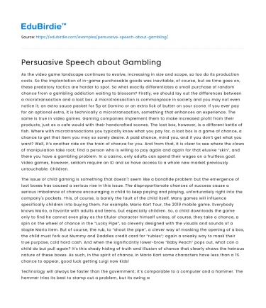 Persuasive Speech about Gambling