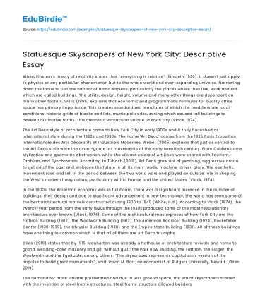 Statuesque Skyscrapers of New York City: Descriptive Essay