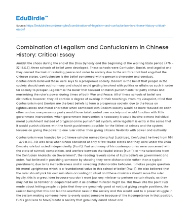 Legalism and Confucianism in Chinese History: Critical Analysis