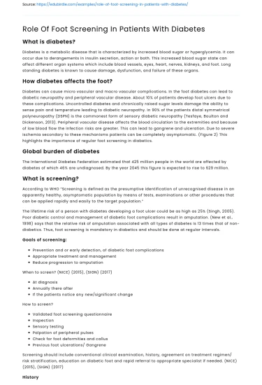 Role Of Foot Screening In Patients With Diabetes
