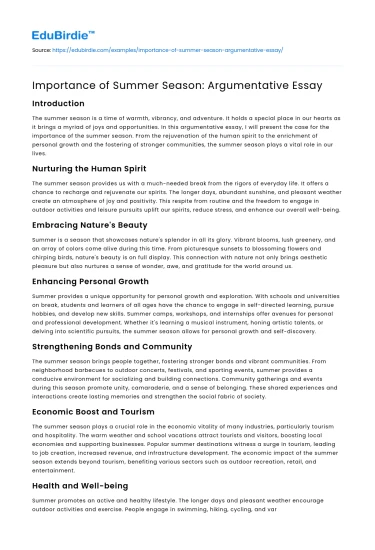Importance of Summer Season: Argumentative Essay