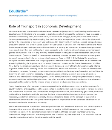 Role of Transport in Economic Development