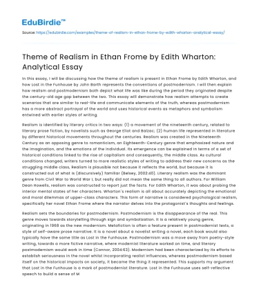 Theme of Realism in Ethan Frome by Edith Wharton: Analytical Essay