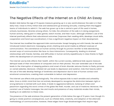 The Negative Effects of the Internet on a Child: An Essay