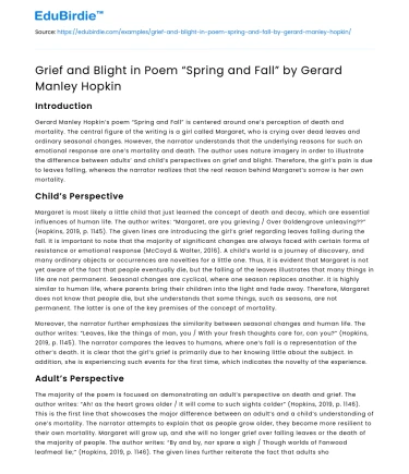 Grief and Blight in Poem “Spring and Fall” by Gerard Manley Hopkin
