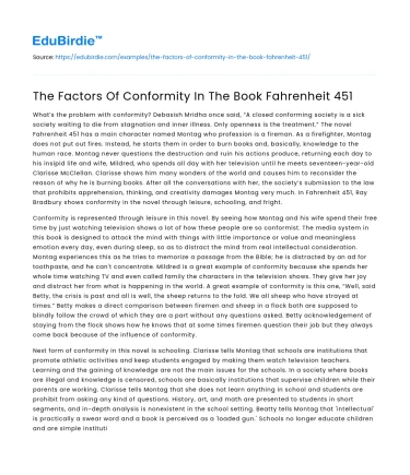 The Factors Of Conformity In The Book Fahrenheit 451