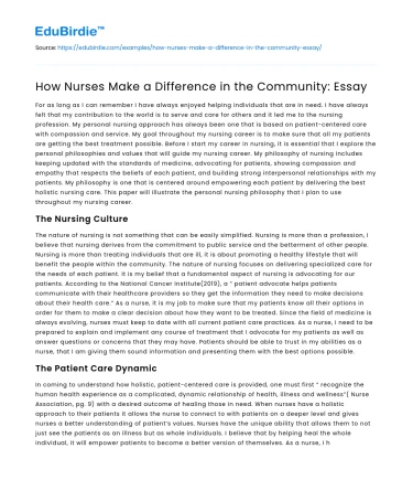 How Nurses Make a Difference in the Community: Essay