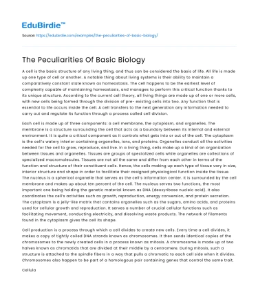 The Peculiarities Of Basic Biology