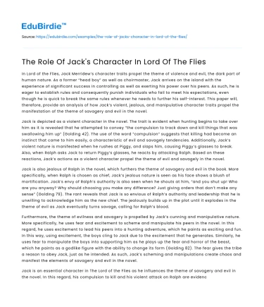 The Role Of Jack’s Character In Lord Of The Flies