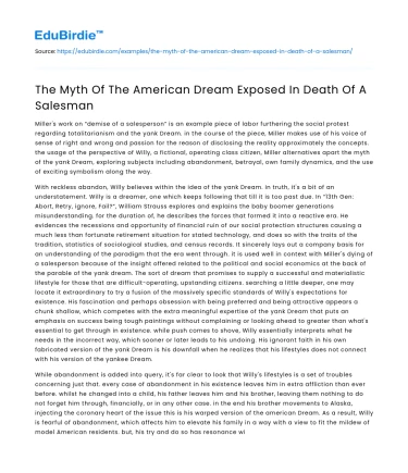 The Myth Of The American Dream Exposed In Death Of A Salesman