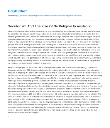 Secularism And The Rise Of No Religion In Australia