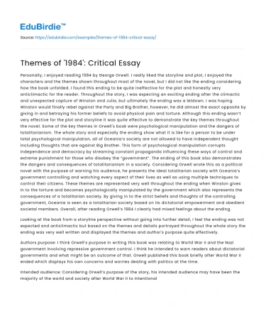 Themes of ‘1984’: Critical Essay