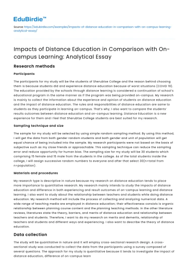 Distance and On-Campus Learning Paradigms