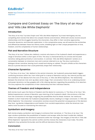 Comparison of ‘Story of an Hour’ and ‘Hills Like White Elephants’