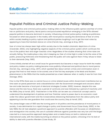 Populist Politics and Criminal Justice Policy-Making