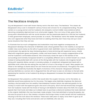 The Necklace Analysis