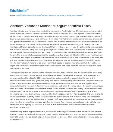 Vietnam Veterans Memorial Argumentative Essay