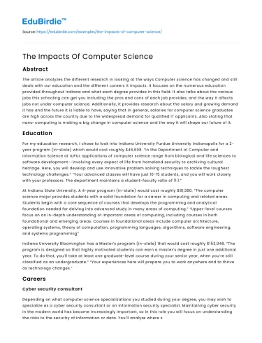 The Impacts Of Computer Science