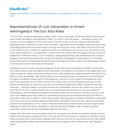 Lost Generation in Hemingway’s The Sun Also Rises