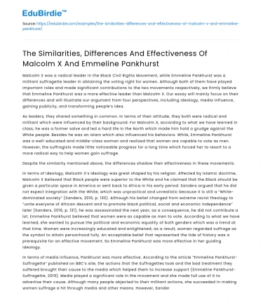 Malcolm X and Emmeline Pankhurst: Comparing Effectiveness