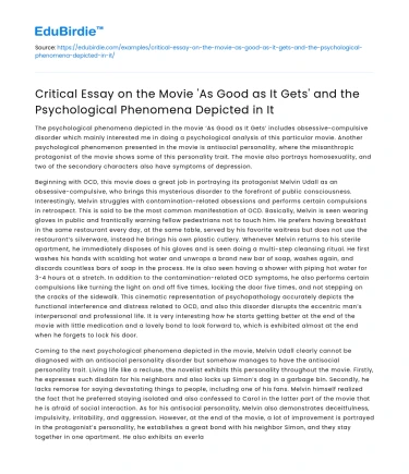 Analysis of ‘As Good as It Gets’ and Psychological Phenomena