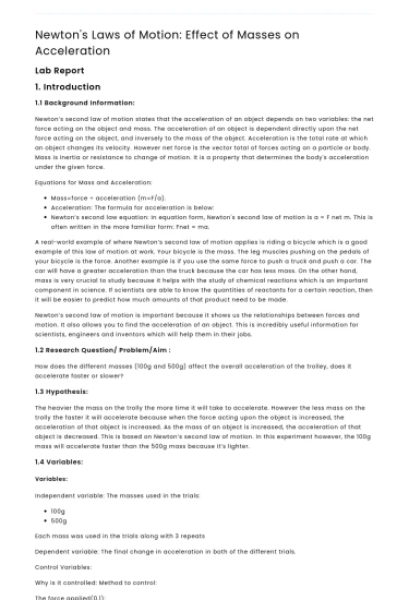 Newton’s Laws of Motion: Effect of Masses on Acceleration