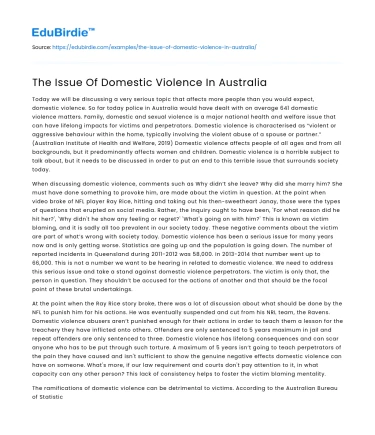 The Issue Of Domestic Violence In Australia